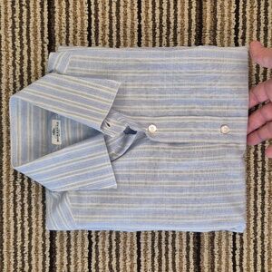 BORRELLI Napoli Italy Blue Grey Striped Cotton French Cuffs Sz 15.5 Dress Shirt